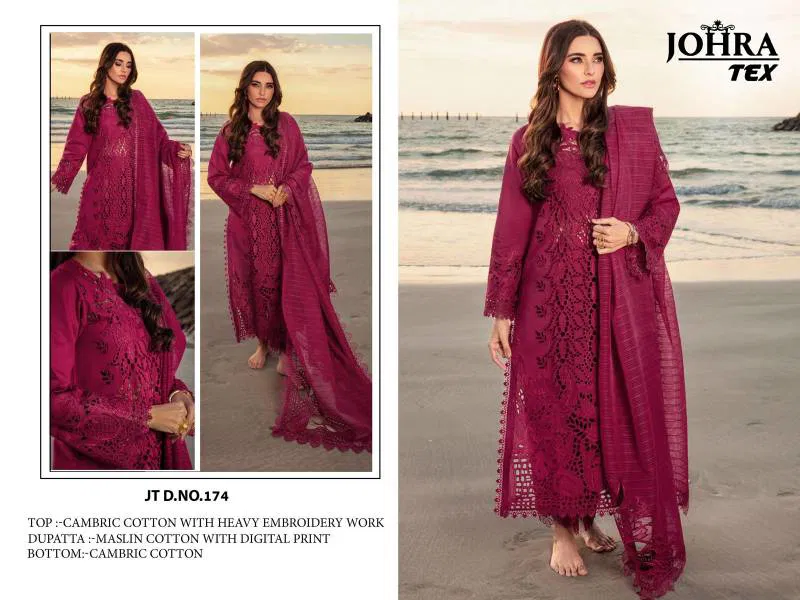 Johra Tex 174 Cambric Cotton Embroidered Pakistani Salwar Kameez Wholesale Clothing Distributors In India