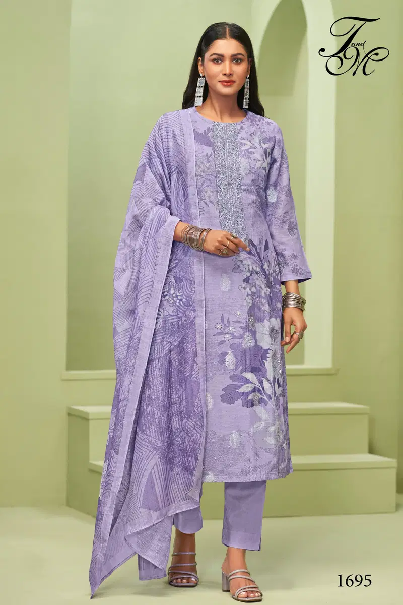 Tripti By T&M Fancy Linen Embroidery Dress Material Surat Wholesale Market