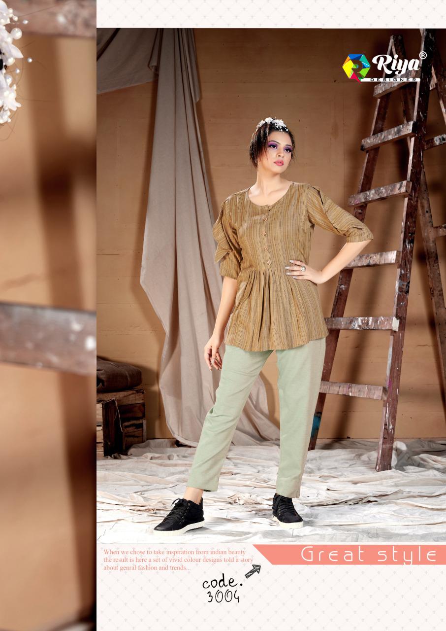 RIYA WESTERN Latest Fancy Casual Wear Handloom Cotton And Stripes With Rayon Stripes Top Collection