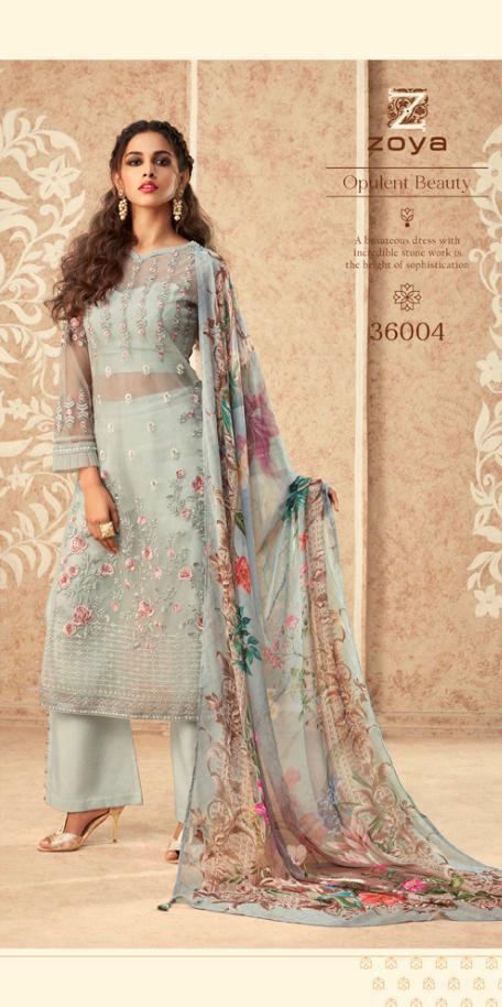 Zoya Latest Collection Of Designer Party Wear Wedding Wear Butterfly  Net Embroidered Salwar Suit With Chiffon Printed Dupatta
