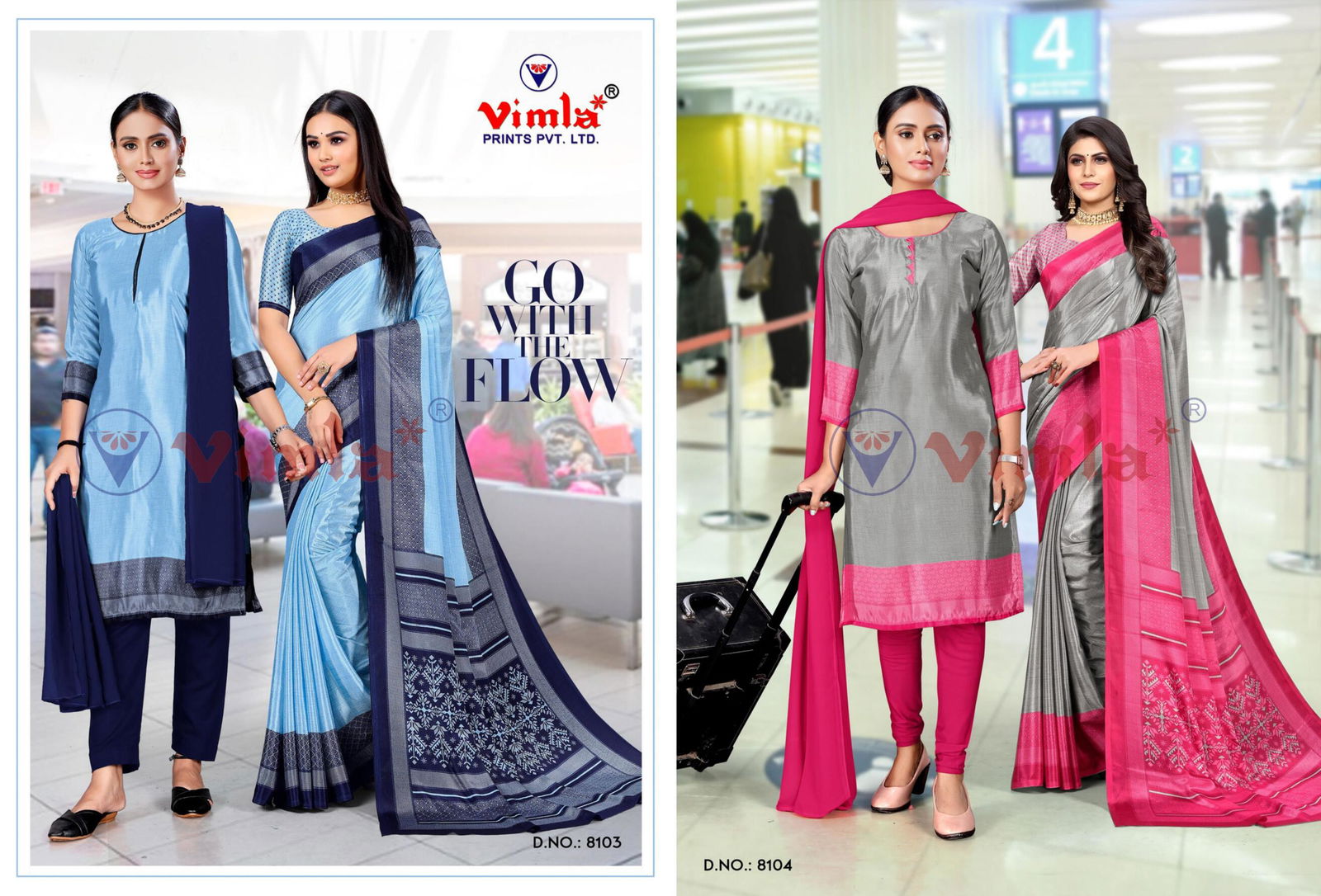 Trishika Vol 3 Printed Uniform Dress With Saree Combo Catalog