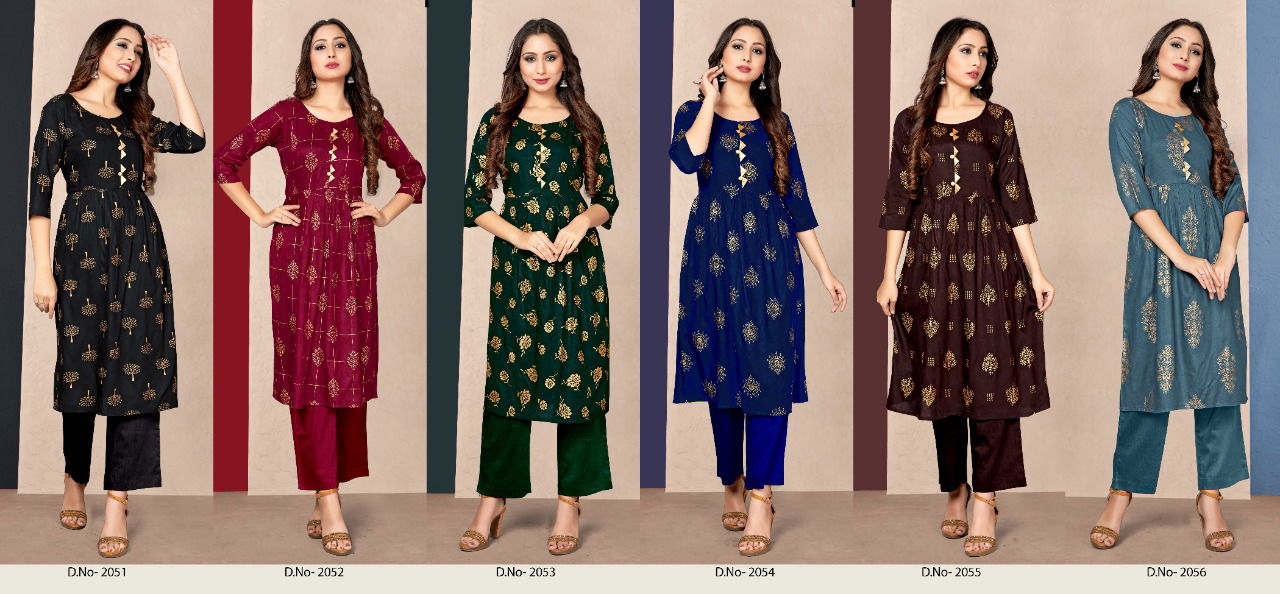 NEHA NEW PINCH Fancy Designer Ethnic Wear rayon foil Print Kurti With Bottom Collection