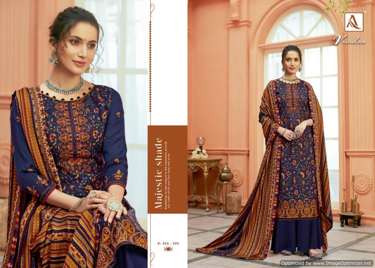 Alok Vrindaa Pure Ready Made Wool Pashmina Digital Print with Swarovski Diamond Work Plazzo Suit Collection 