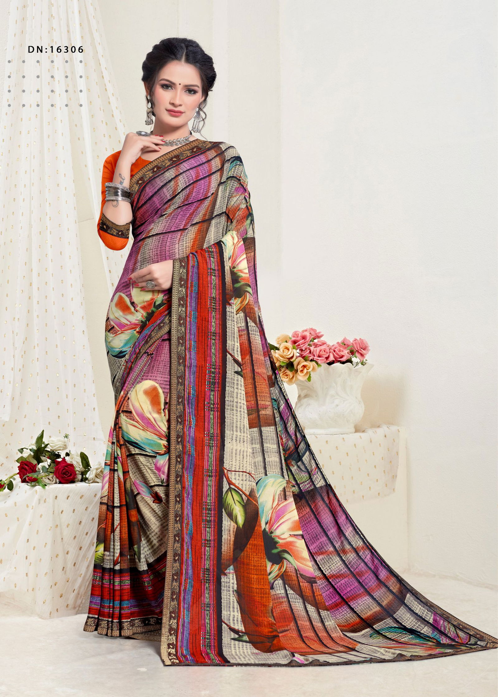 Harni Kashi Latest fancy Casual Regular Wear Printed Georgette Sarees Collection
