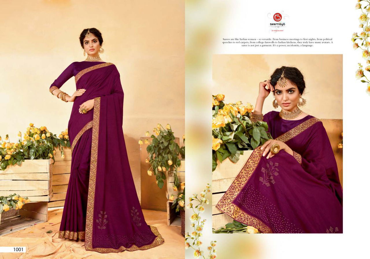 SEEMAYA SIYA Latest fancy Designer party Wear Dola Silk With fancy Border With Swarovski Diamond Work Saree Collection