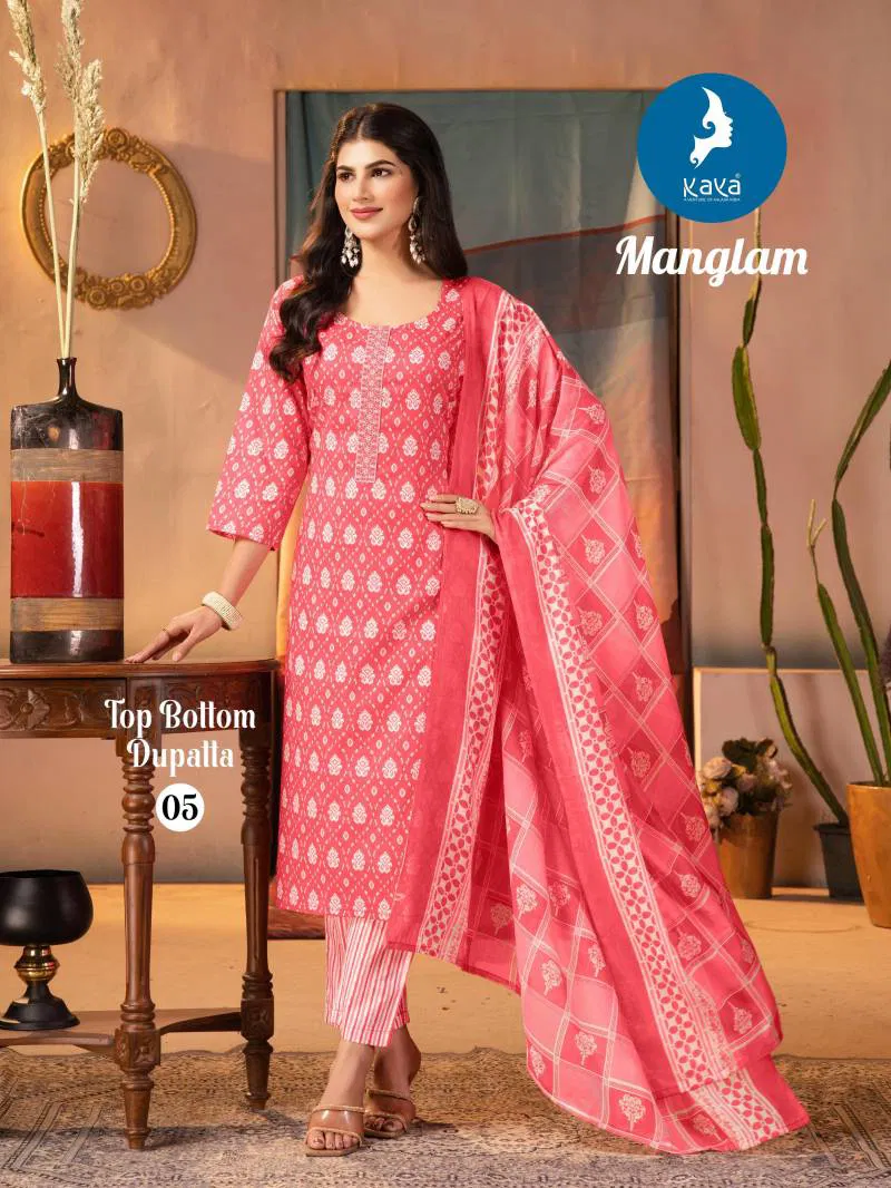Manglam By Kaya Cotton Printed Kurti Pant With Dupatta Bulk Orders In India