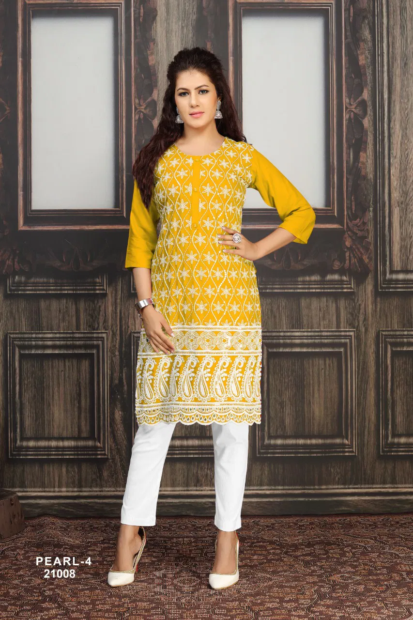 Pearl 4 Ethnic Wear Designer Lucknawi chicken Designer Kurti Collection
