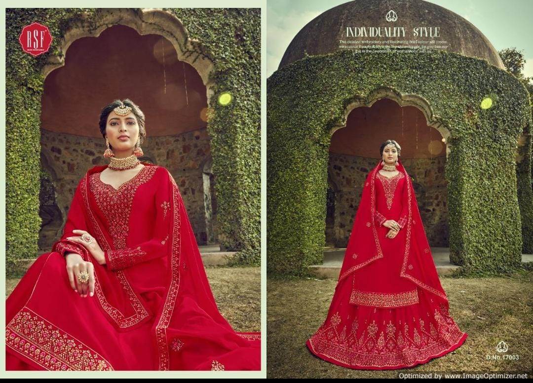 Rsf Rajjo Latest Designer Party Wear Wedding Ghaghra Style Suit Collection With Heavy Work and Soft Chinon Silk Dupatta With Four Side Embroidery Lace 