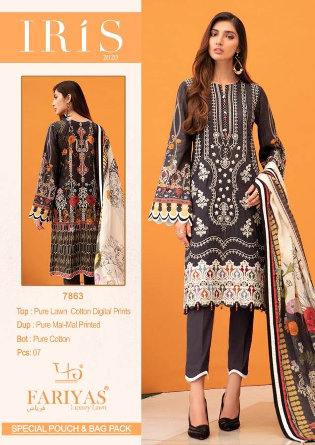 Fariyas Iris 2020 Latest Designer Pure Lawn Cotton Printed Karachi Dress Material Collection 