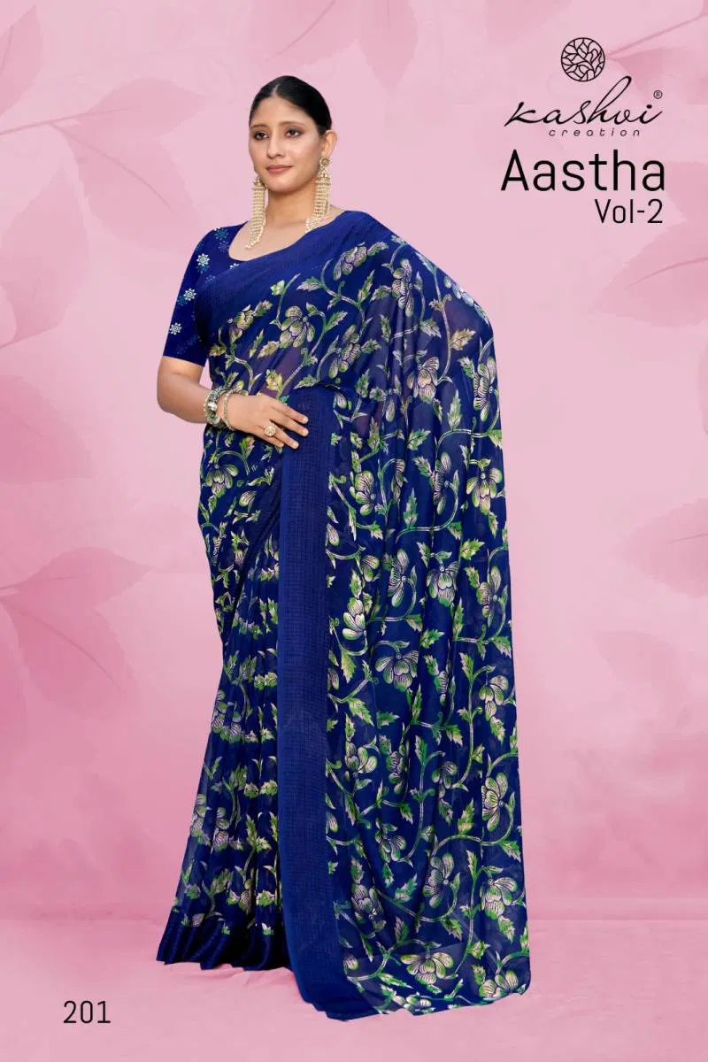 Aastha Vol 2 By Kashvi Georgette Jacquard Printed Saree Best Wholesale Shop In Surat