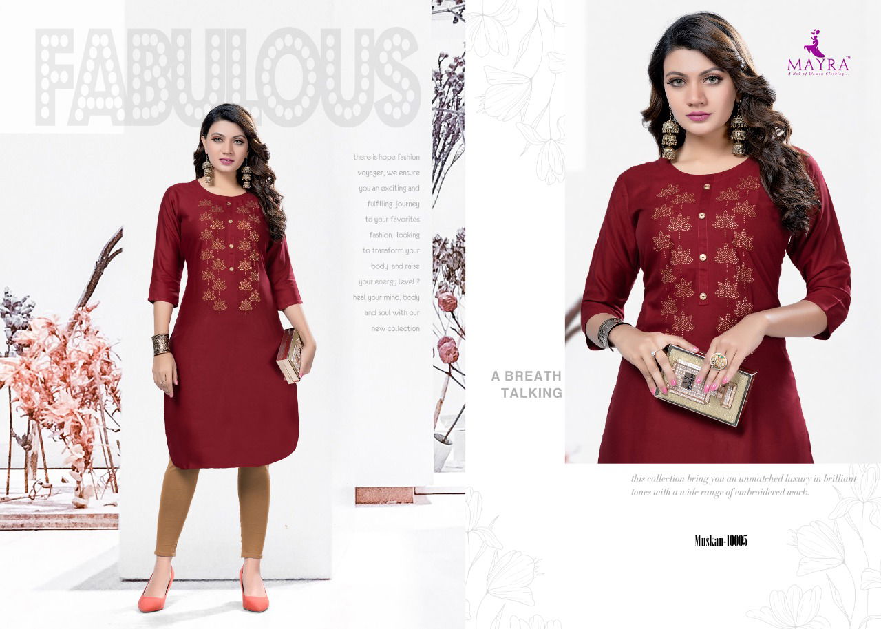 Mayra Muskan Regular Wear Rayon Printed Designer Kurti Collection