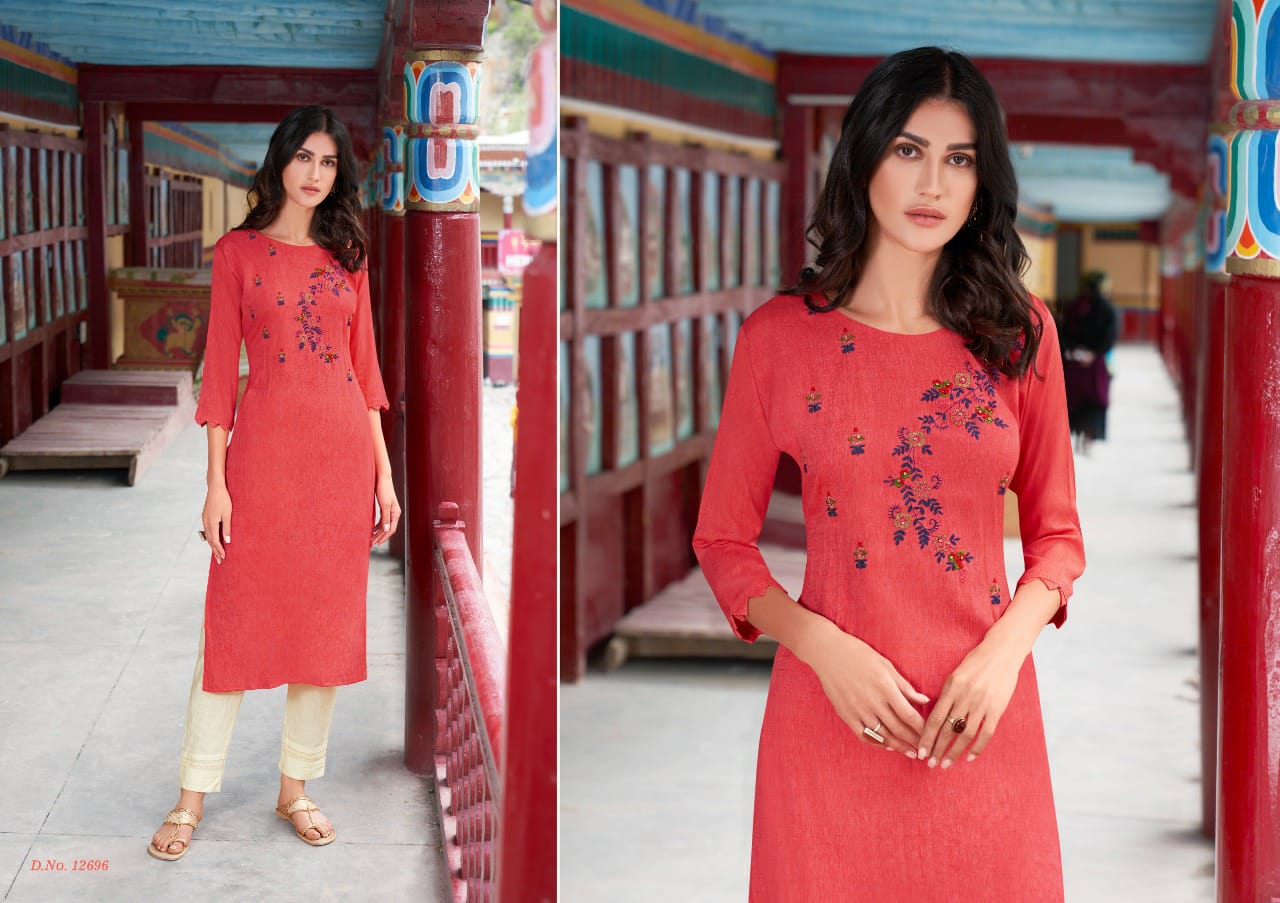 Kalaroop Nexon Fancy Ethnic Wear Rayon With Embroidery Work  Kurtis Collection

