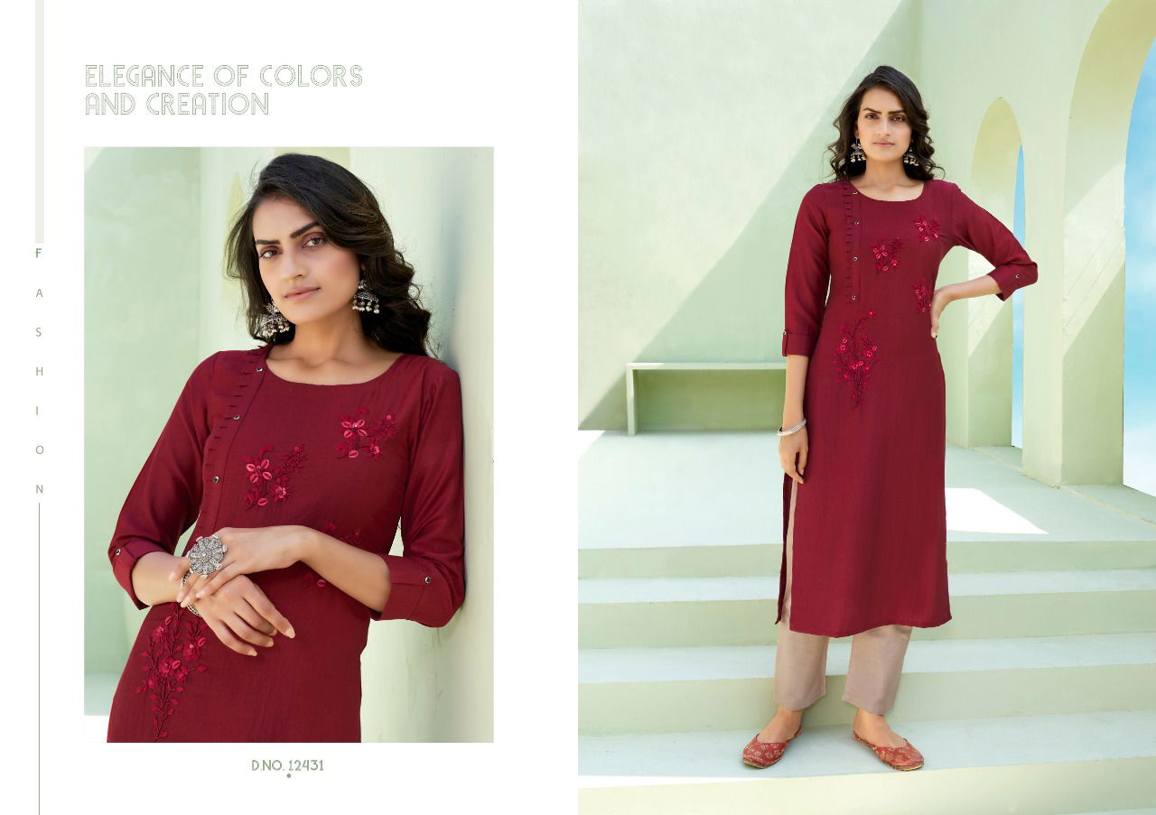 KALAROOP OCTAVIA VOL-7 Latest Fancy Festive Wear Lining Silk With Fancy Hand Work Kurtis With Bottom Collection