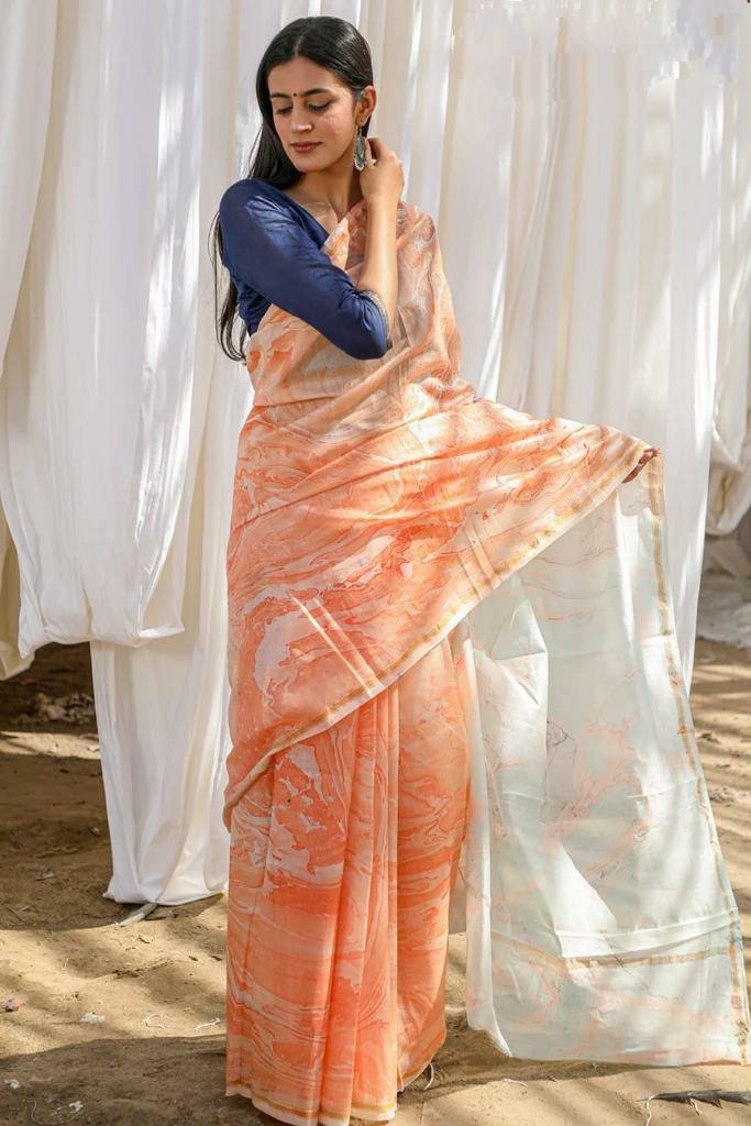 Mg295 Linen Digital Print Saree Catalog