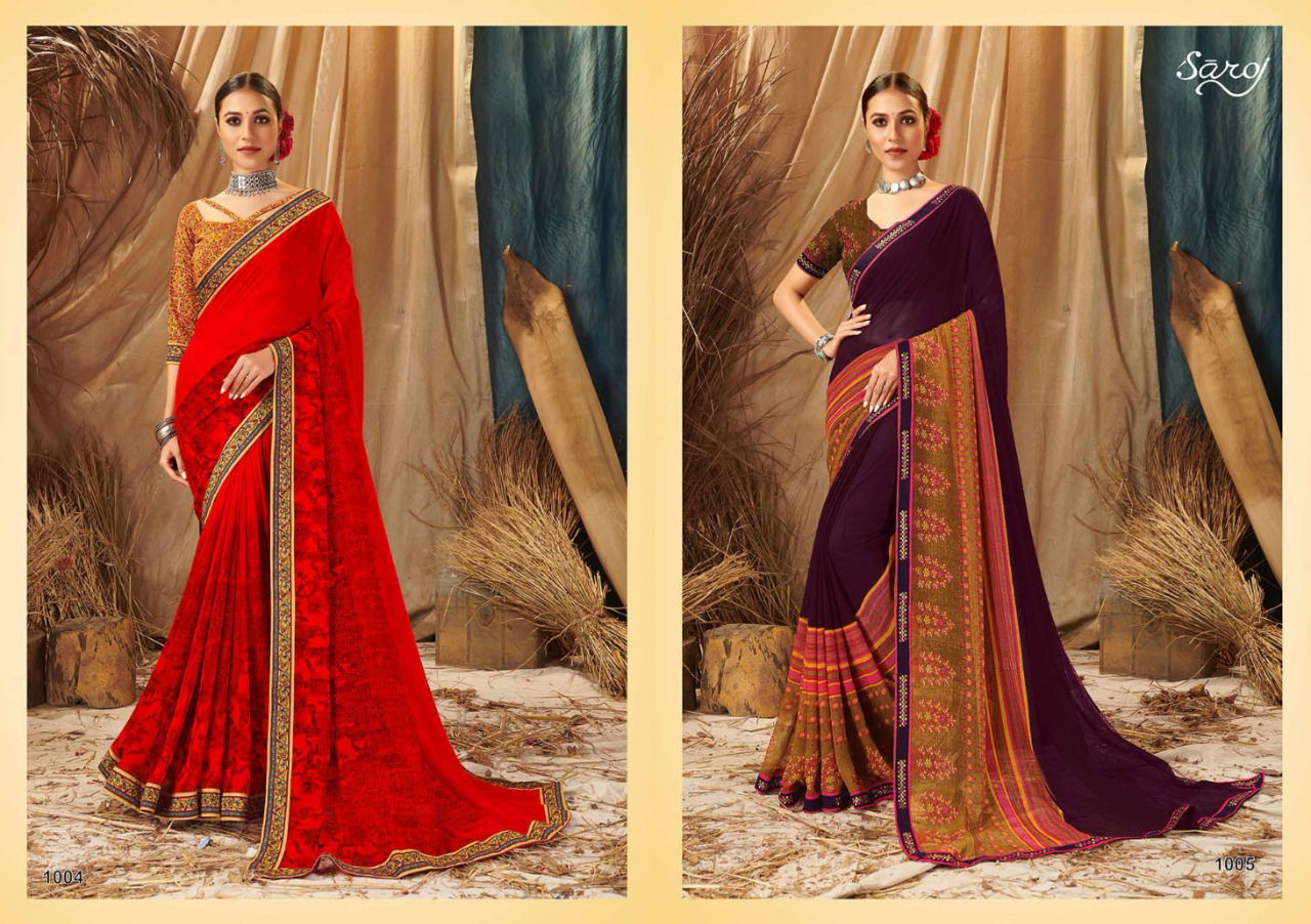 Saroj Saloni Latest Designer Fancy Casual Wear Printed Georgette Sarees Collection
