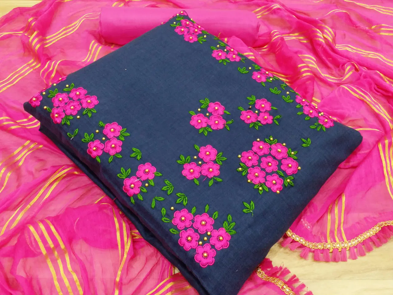 Cotton Slub Latest Fancy Casual Wear Cotton Top With Bottom And Nazmin Zari Dupatta Dress Material Collection