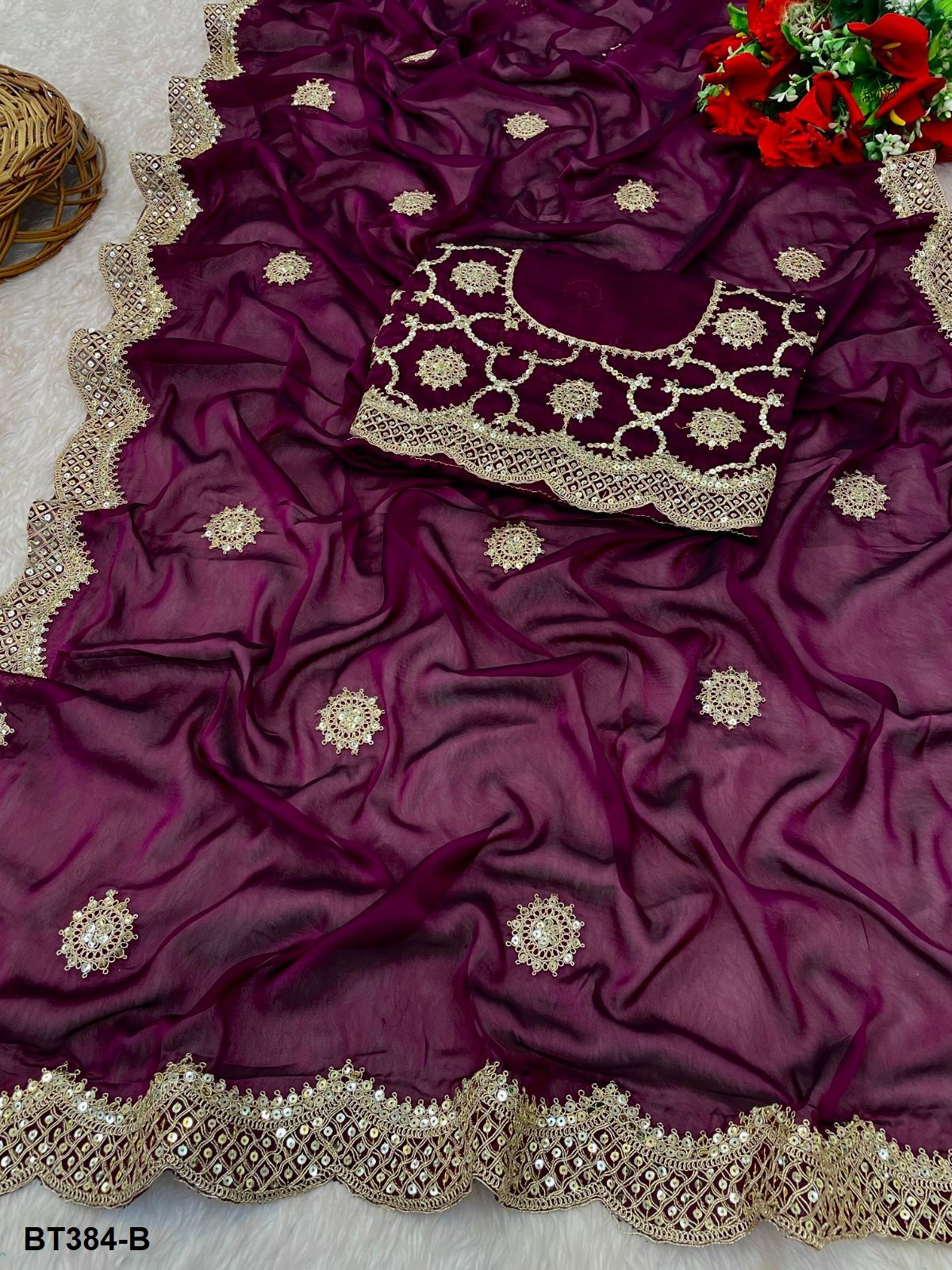 BT 384 Colours Embroidery Georgette Bridal Saree Wholesale Price In Surat