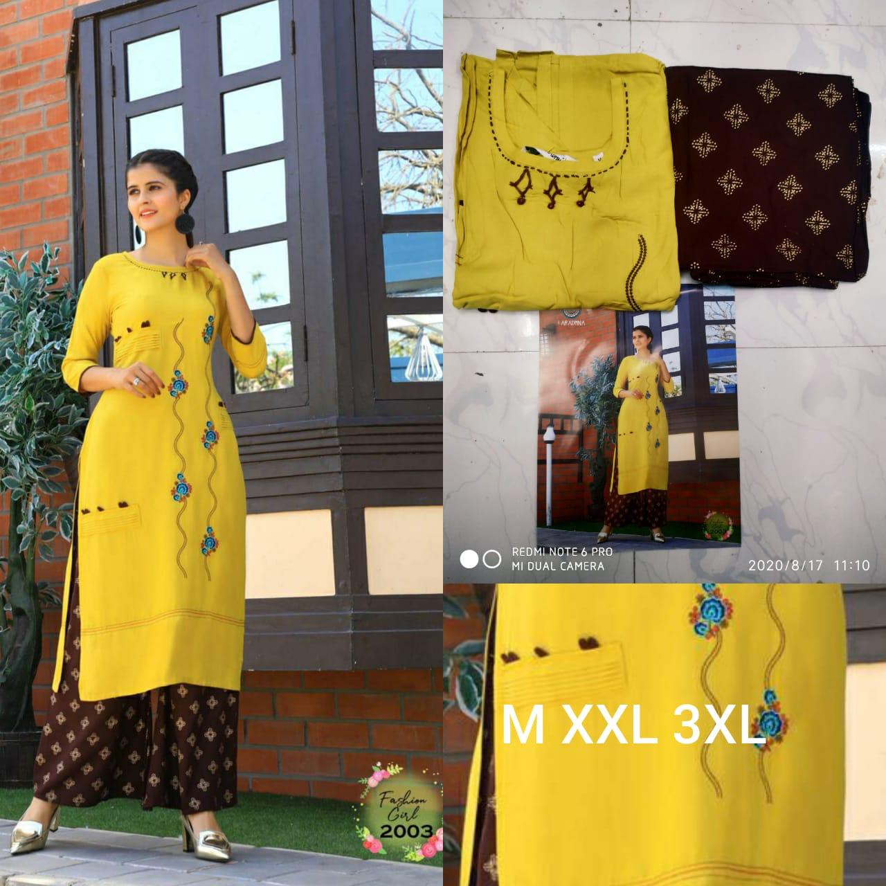 ARADHNA FASHION GIRL VOL 2 Heavy Rayon with Embroidery Work & Manual Work with Heavy Rayon With Ordinary Print & Gold Print Pazzo Kurtis Set Collections