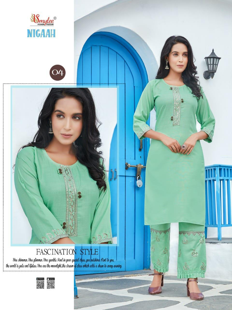 Smylee Nigaah Bombay Slub Embroidered Designer Kutri With Bottom Latest Collection
