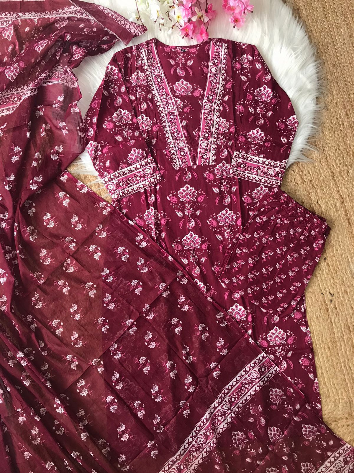 Vt Designer Cotton Handwork Kurti With Bottom Dupatta Orders In India