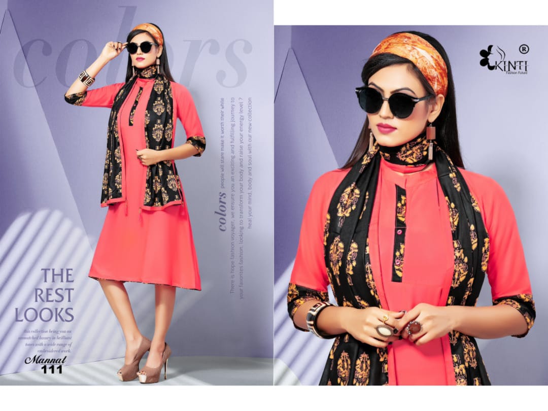 Kinti Mannat Latest designer fancy Regular Wear rayon Kurtis Collection
