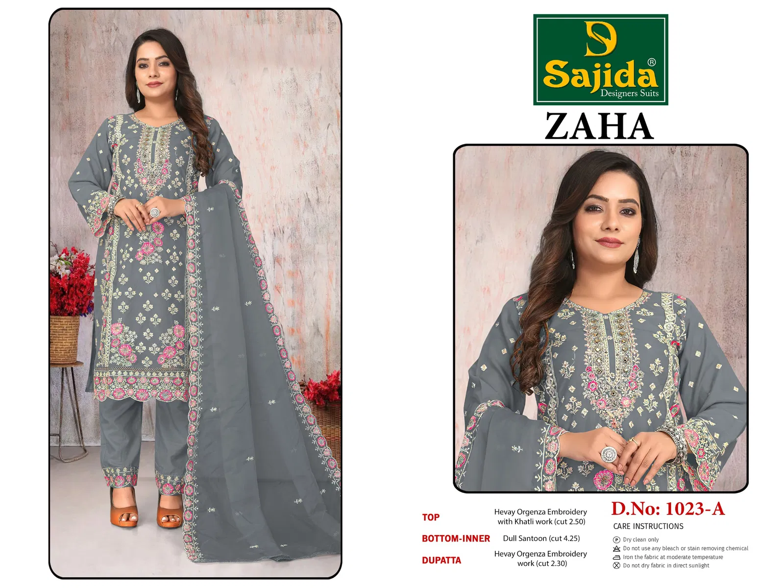 Zaha Vol 2 by Sajida Organza Pakistani Salwar Kameez Suppliers In India
