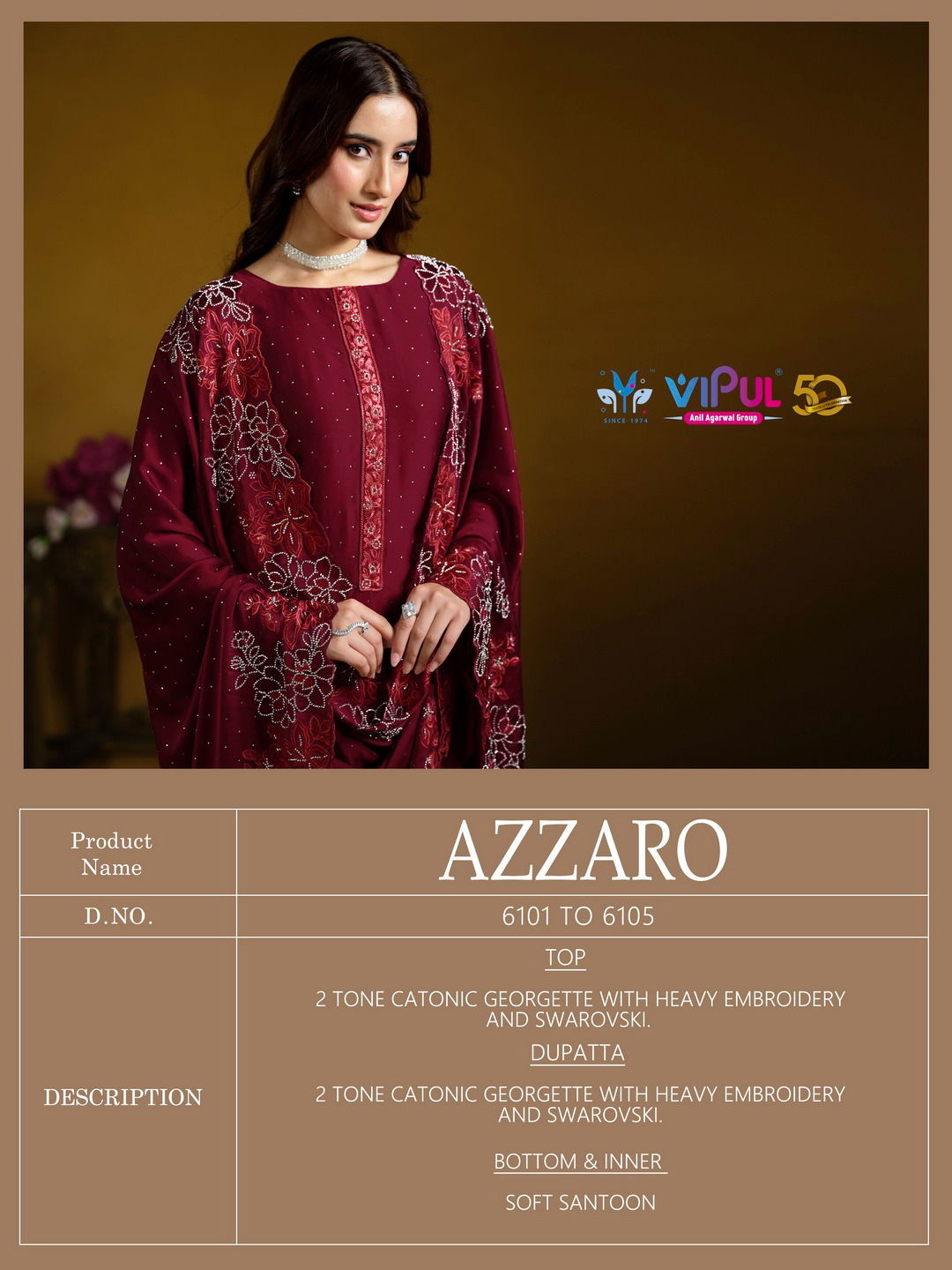 Azzaro 6105 By Vipul Designer Salwar Suits Wholesale Market In Surat