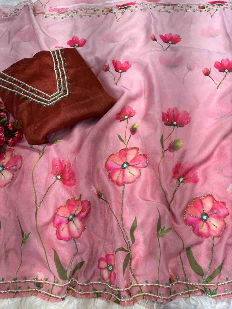 Kc 150 Flower Printed Organza Party Wear Saree Bulk Orders In India
