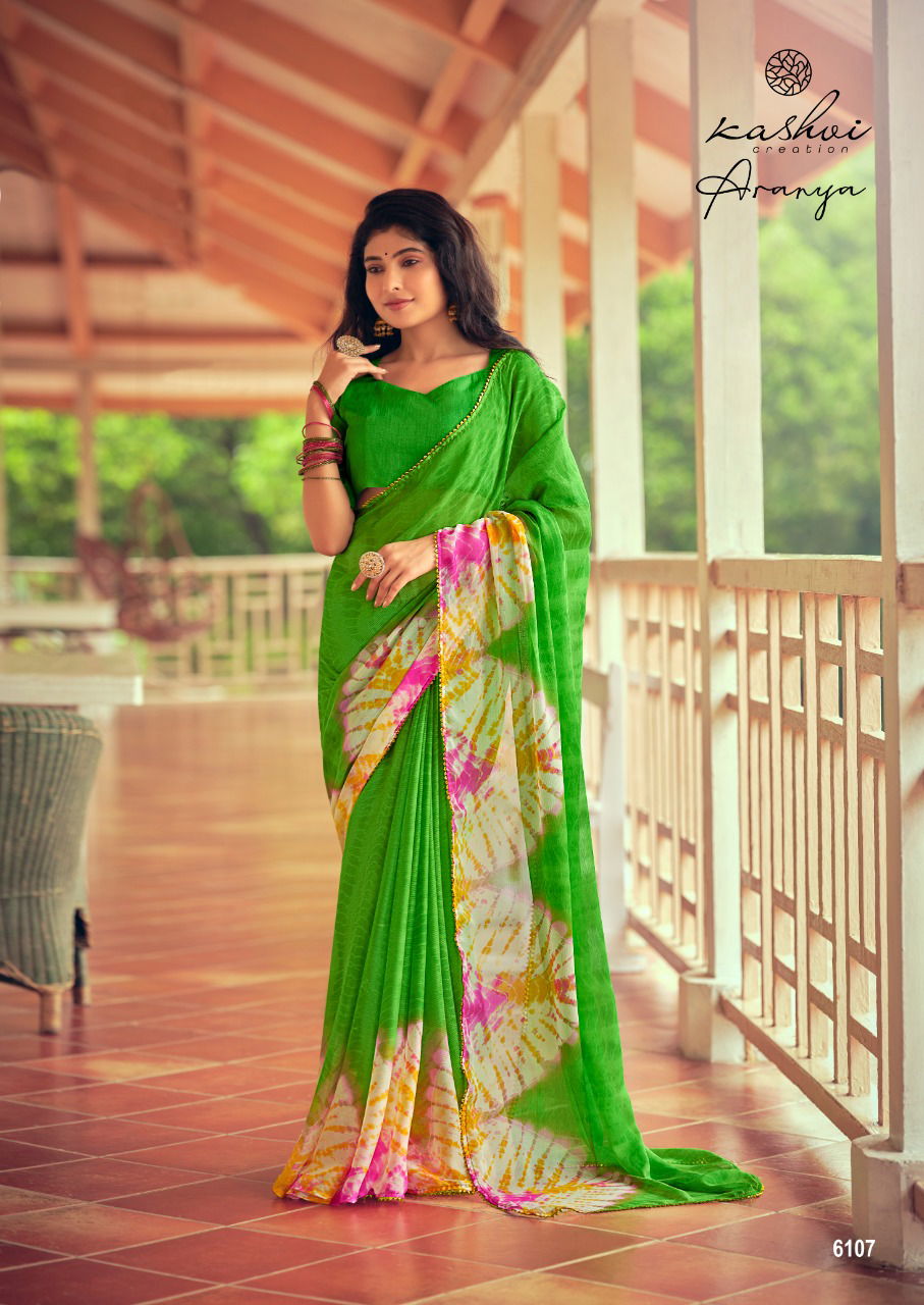 Kashvi Aranya Silk Chiffon With Goti Lace Printed Designer Saree Collection
