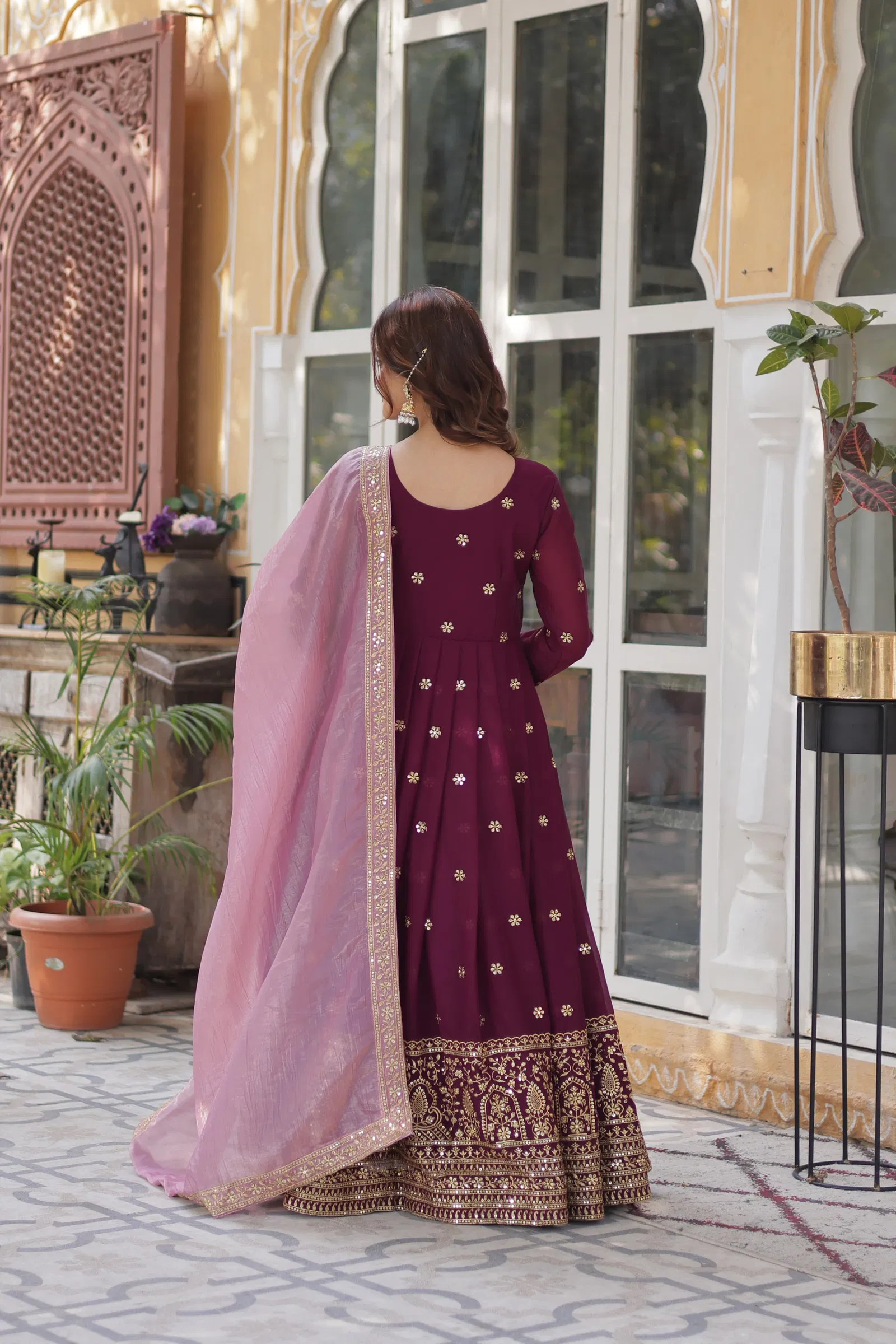 KA 1142 Star Georgette Embroidery Designer Gown With Dupatta Wholesale Online