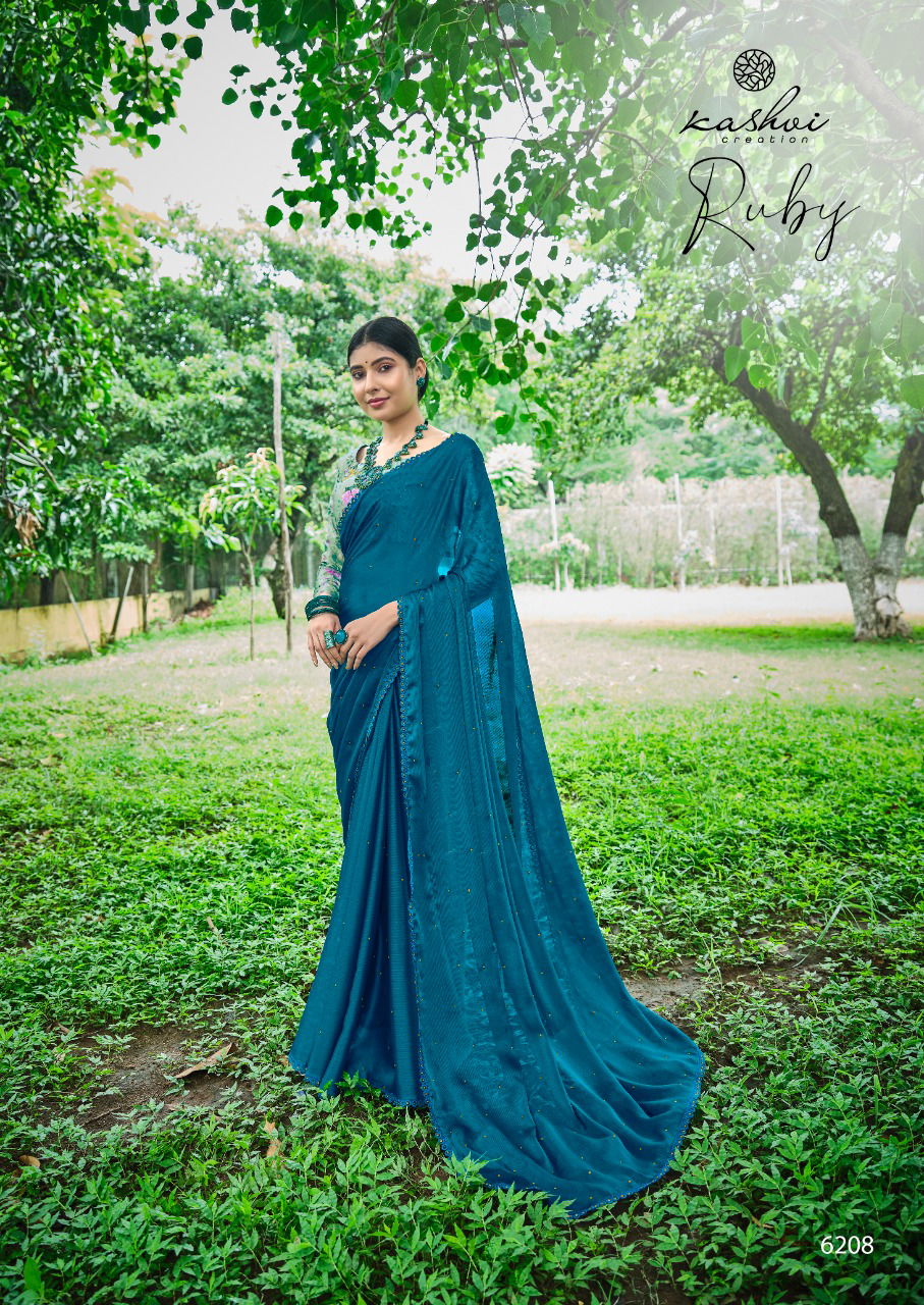 Kashvi Ruby Chiffon Festive Wear Fancy Printed Blouse Saree Collection
