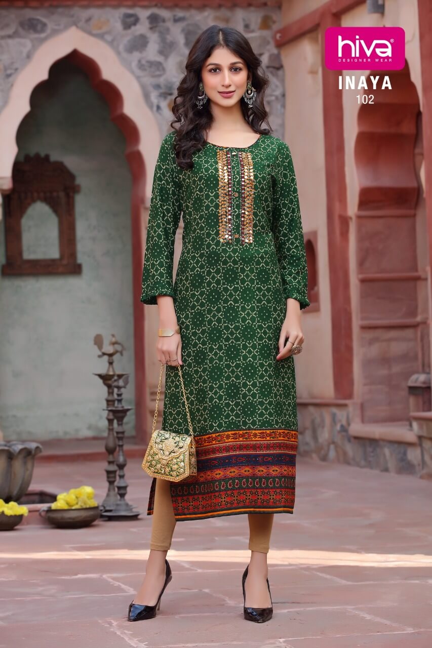 Hiva Inaya Designer Ethnic Wear Rayon Printed Designer Long Kurti Collection