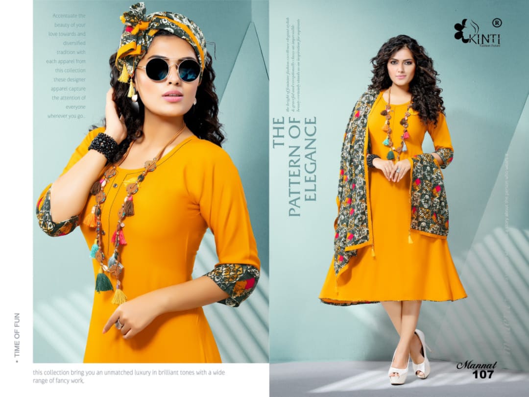 Kinti Mannat Latest designer fancy Regular Wear rayon Kurtis Collection

