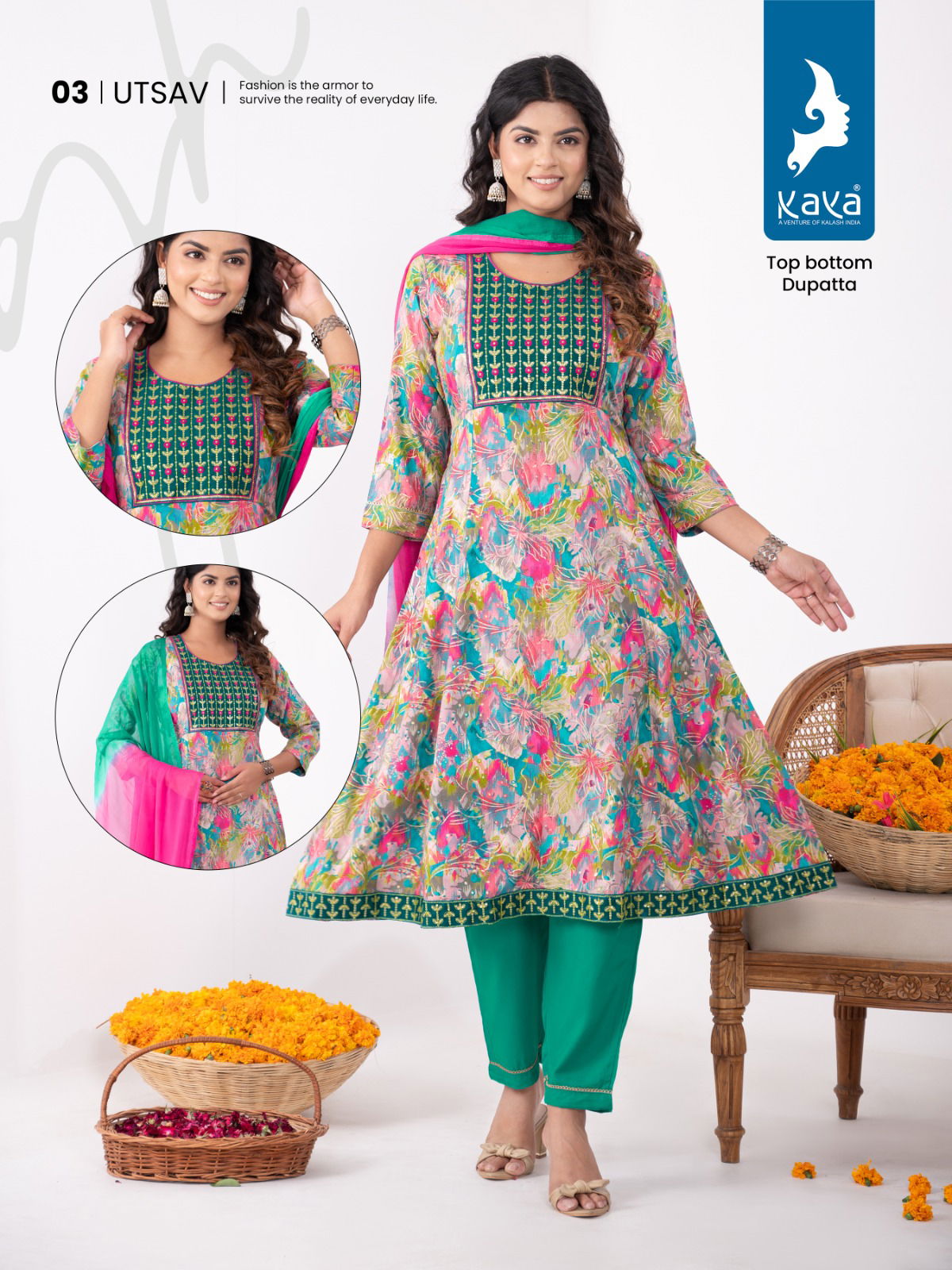 Utsav By Kaya Rayon Printed Kurti With Bottom Dupatta Catalog