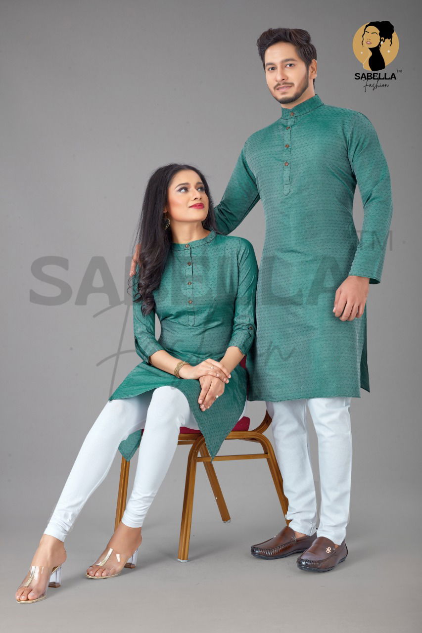 Sabella Couple Kurta 2 Cotton Silk Jacquard Couple Kurta Collection
