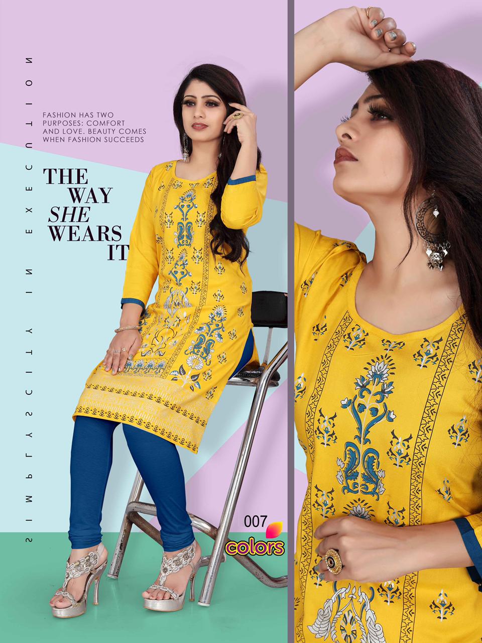Aagya Colors 4 Casual Wear Designer Prined Rayon Kurti Collection
