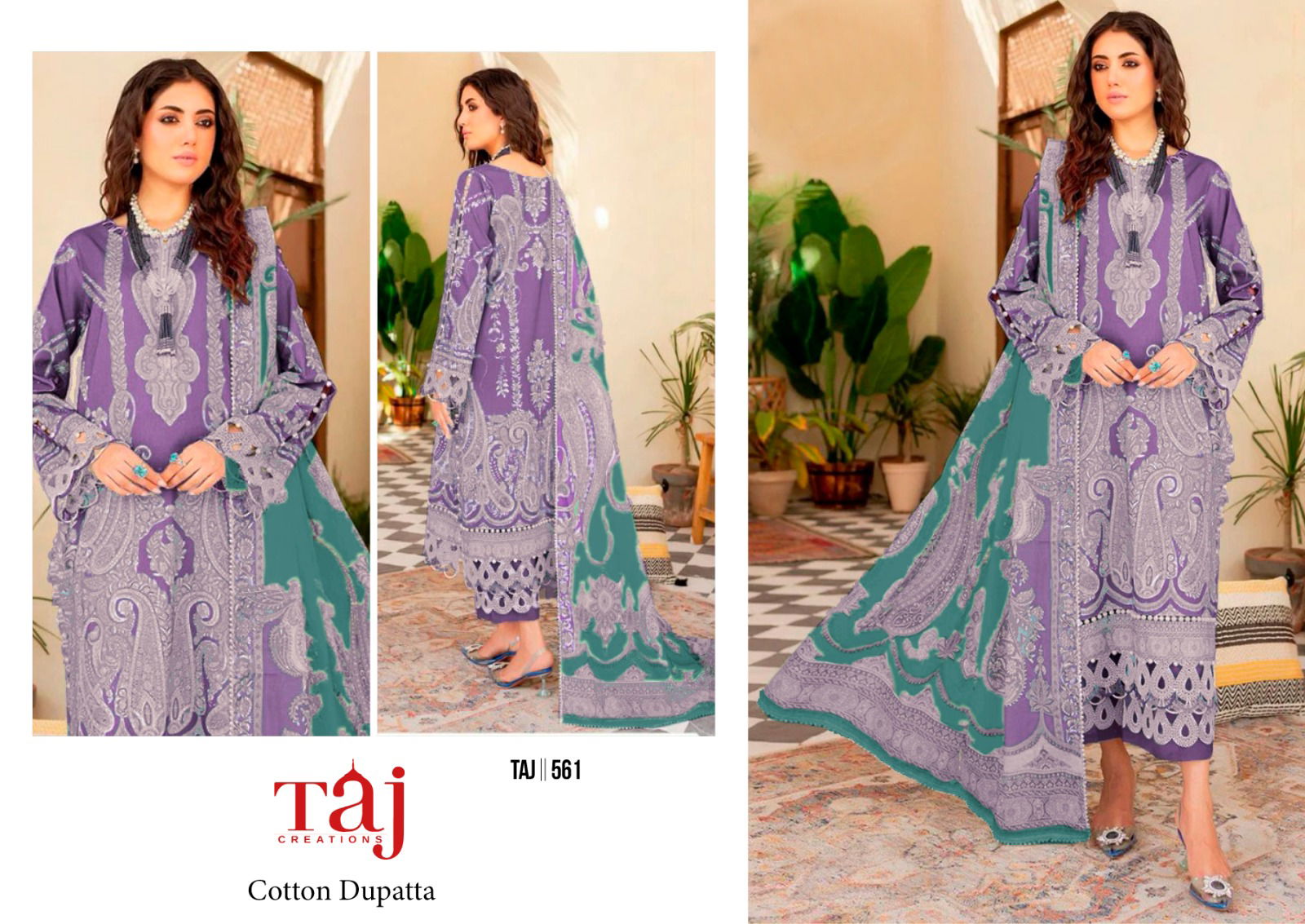 Taj 561 Cotton Embroidery Pakistani Suits Wholesale Shop In Surat