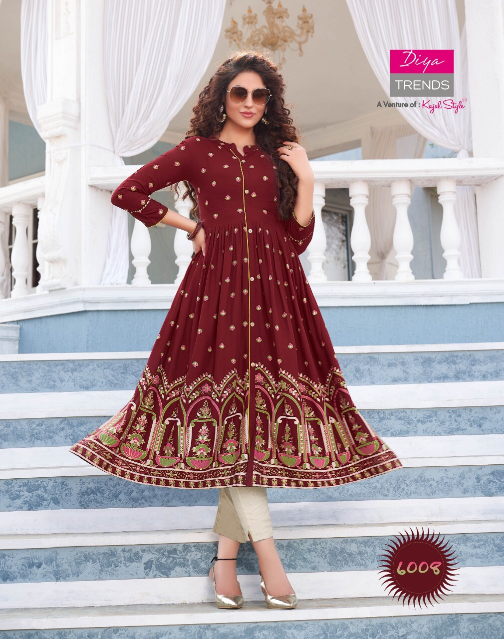 Ethnicity 6 Latest Fancy Festive Wear Designer Exclusive Rayon Embroidery Work Kurtis Collection
