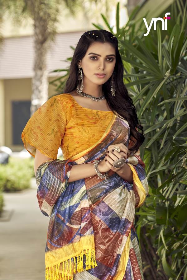 Ynf Vrajana Silk New Party Wear Organza Designer Printed Lining Saree Collection