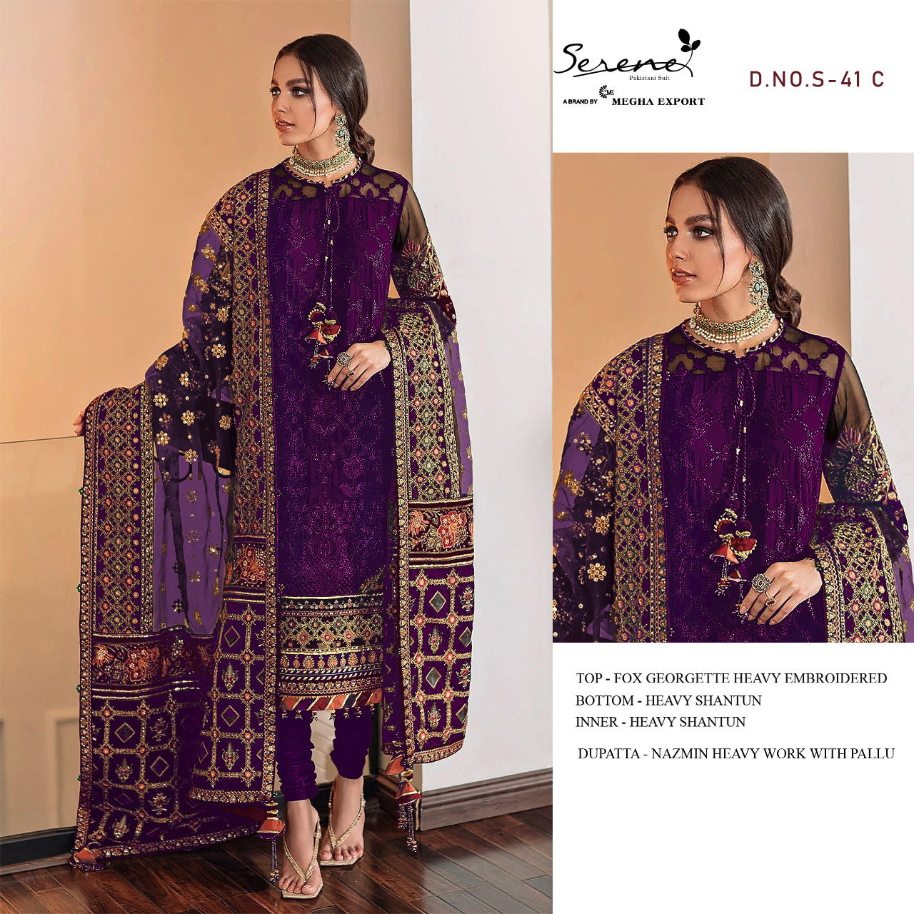 Serene S 41 Embroidery Heavy Festive Wear Georgette Pakistani Salwar Suits Collection