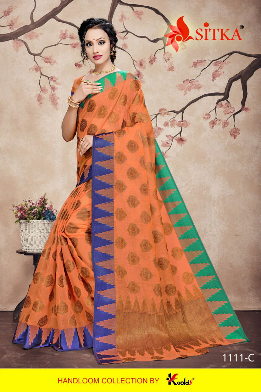 BENZER DESIGNER REGULAR WEAR PARTY WEAR SOFT COTTON WEAVING DESIGNER SAREE WITH TWO COLOUR DESIGN BORDER COLLECTION