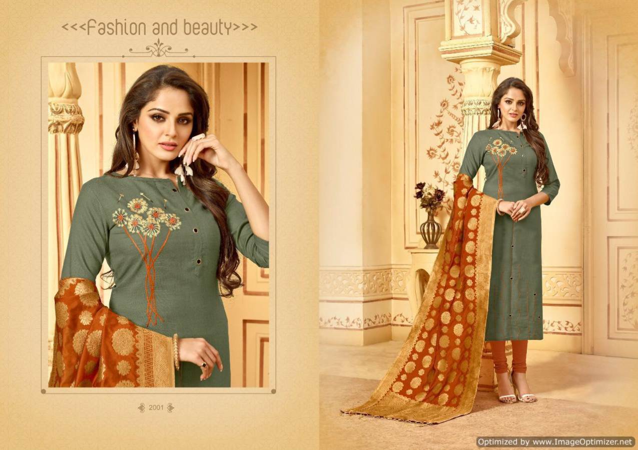 AVC Bansuri Latest Designer Embroidered Cotton Dress Material with Banarasi Jacquard Dupatta  