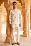 Cream Outluk Wedding Vol 55 Lachaka Silk Mens Kurta With Pajama 5501