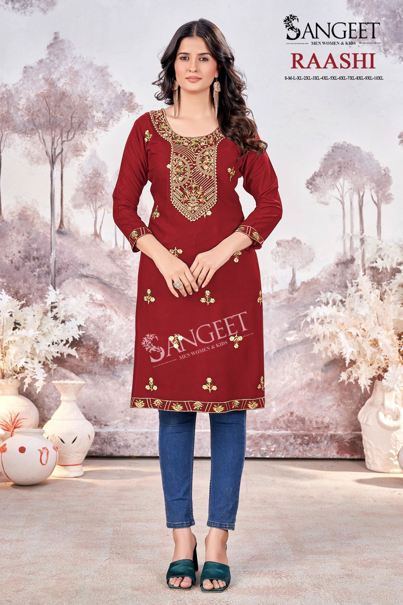 Raashi By Sangeet Rayon Embroidery Designer Kurti Exporters In India