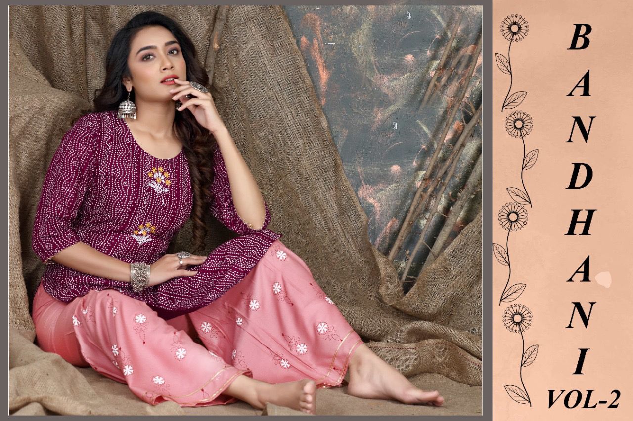 Beauty Queen Bandhani 2 Fancy Casual Wear Rayon Kurti With Bottom Collection