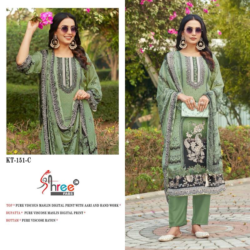 Shree Kt 151 Viscose Maslin Digital Printed Salwar Suits Wholesale In India