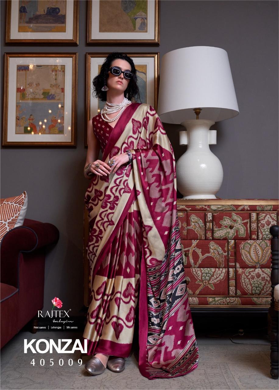 Konzai By Rajtex Patola Printed Satin Crepe Saree Wholesale Price