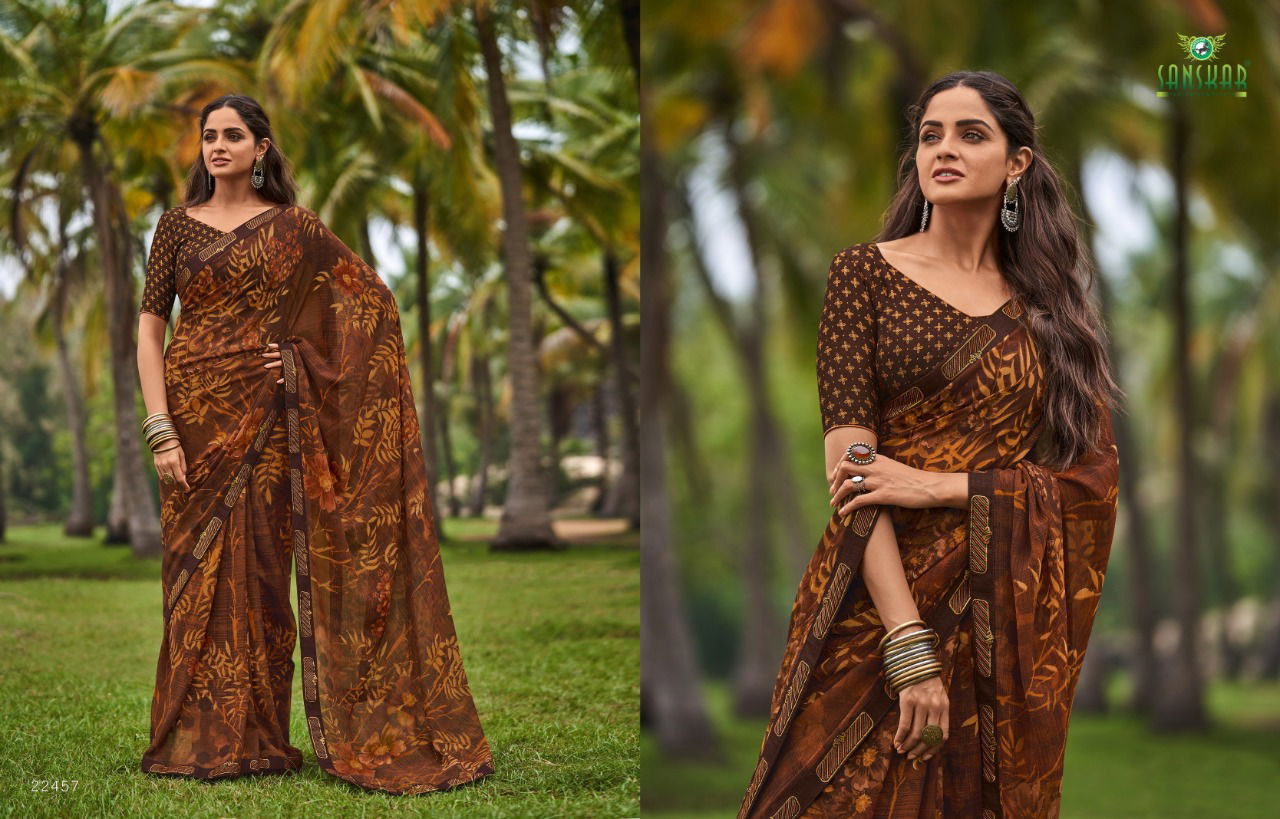 Sanskar Meera Georgette Printed Designer Ethnic Wear Fancy Latest Saree Collection
