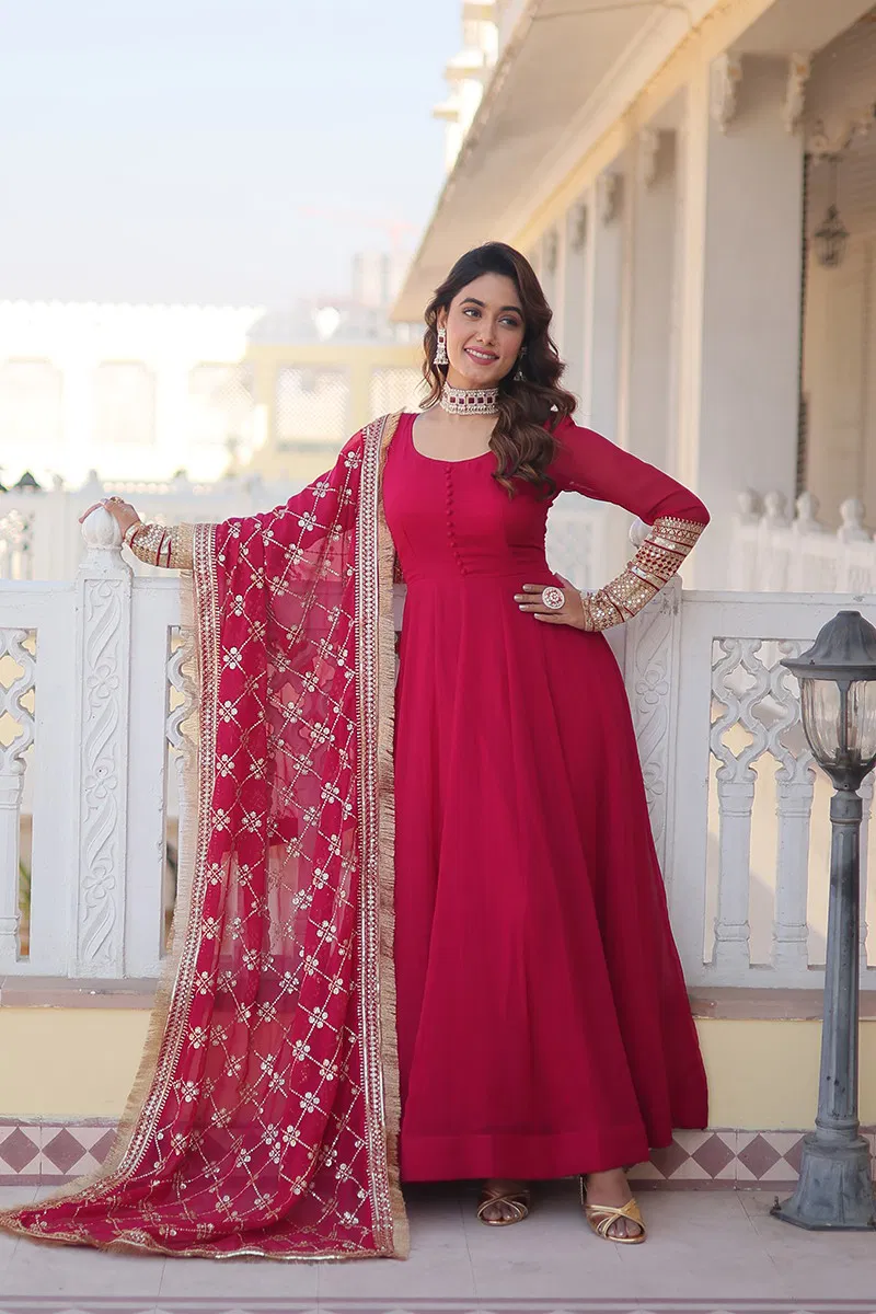 Jf 957 59 Designer Faux Georgette Gown With Dupatta Wholesale Online