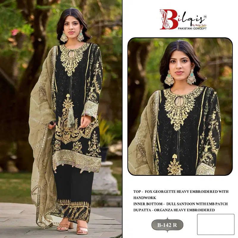 Bilqis B 142 Q To T Georgette Pakistani Salwar Kameez Wholesale Clothing Distributors In India